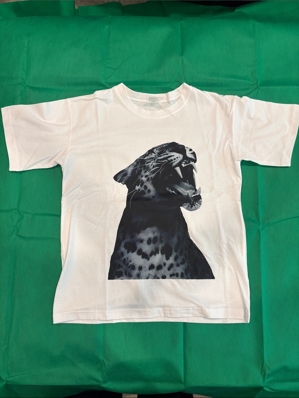 White Kids Graphic Tee with Roaring Leopard
